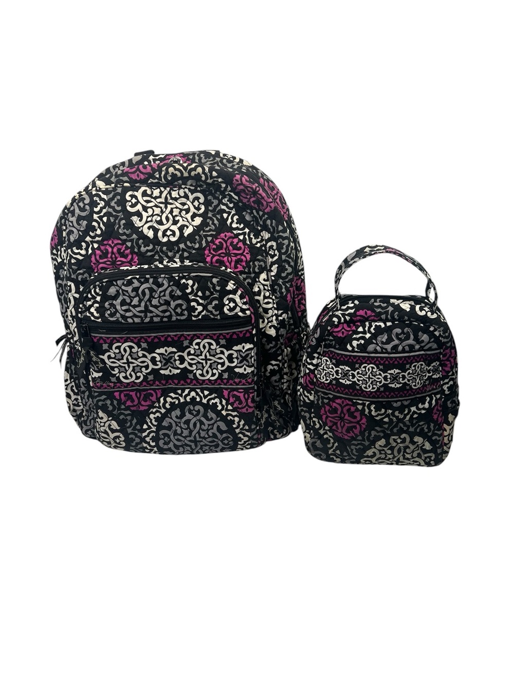 Vera Bradley Canterbury Magenta Campus Backpack & Insulated Lunch Box 2 Pc Set